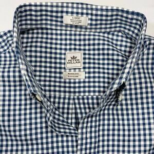 Peter Millar Nanoluxe Gingham Button Down Shirt - Blue/White Large